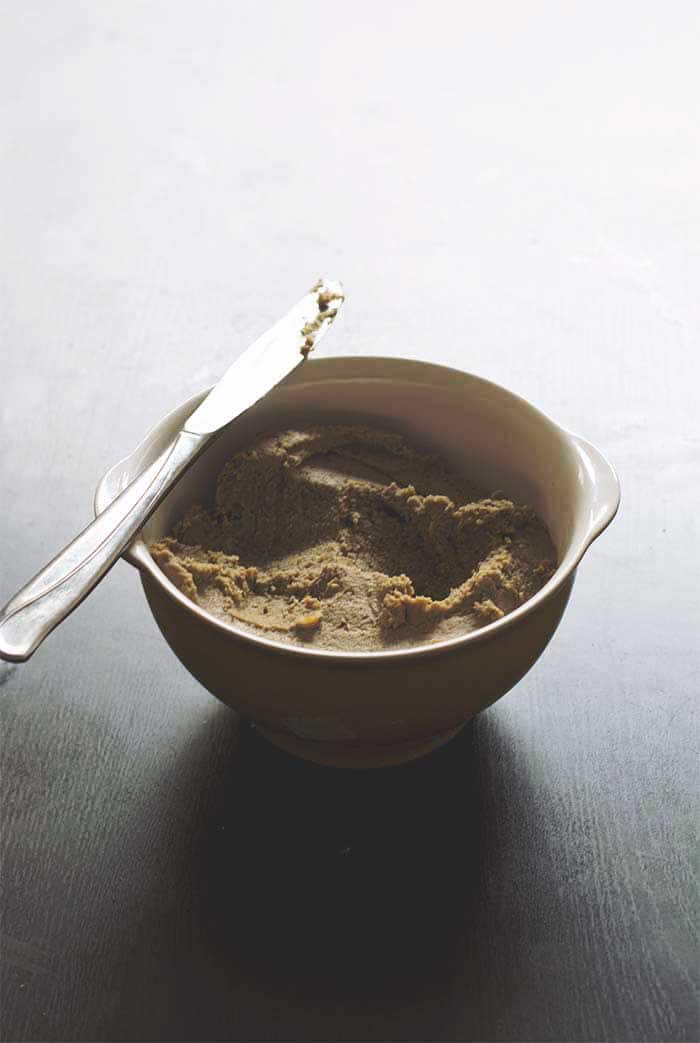 A bowl of lentil pate.