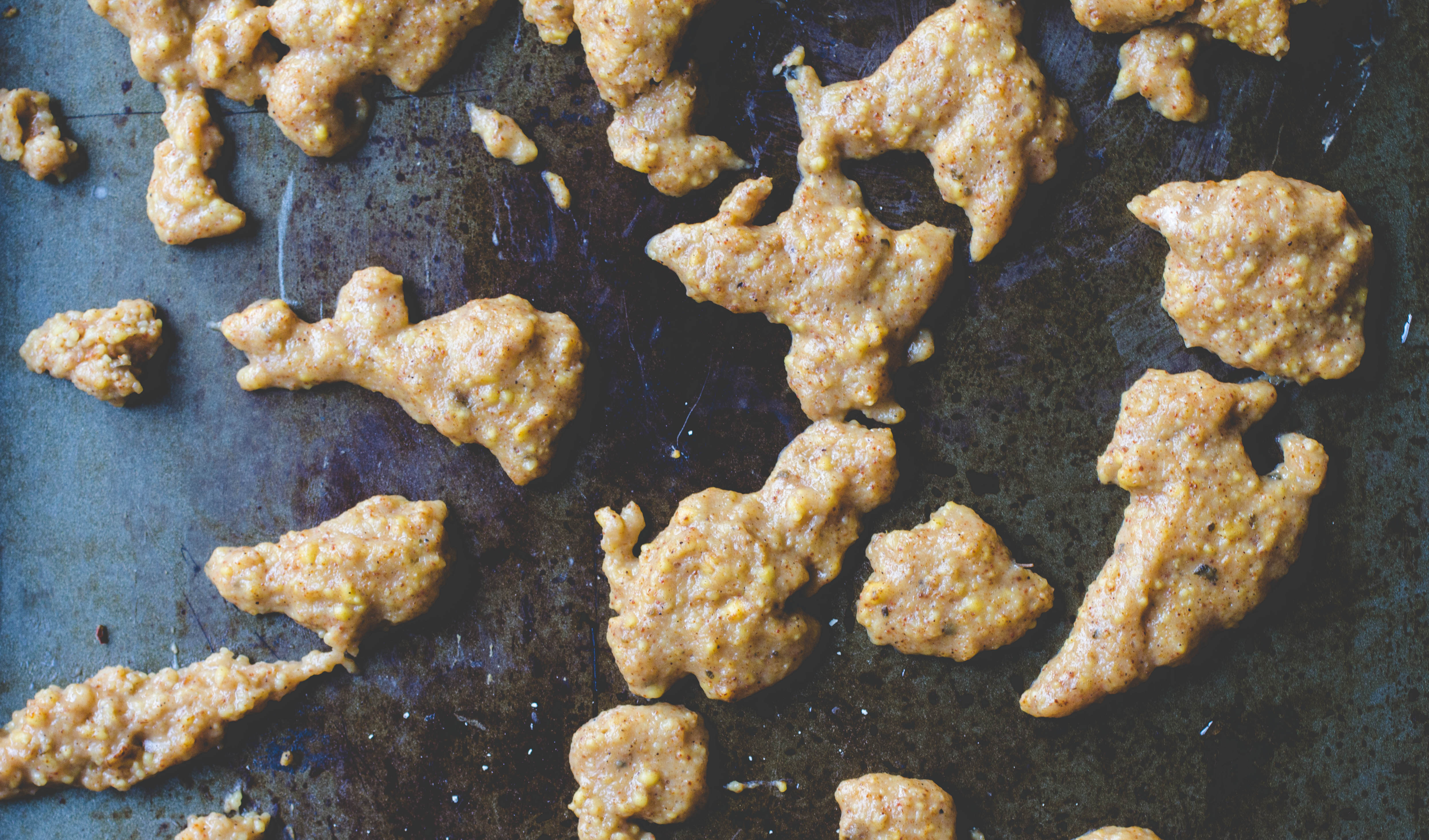 Cooked chickpea taco meat on a cookie sheet.