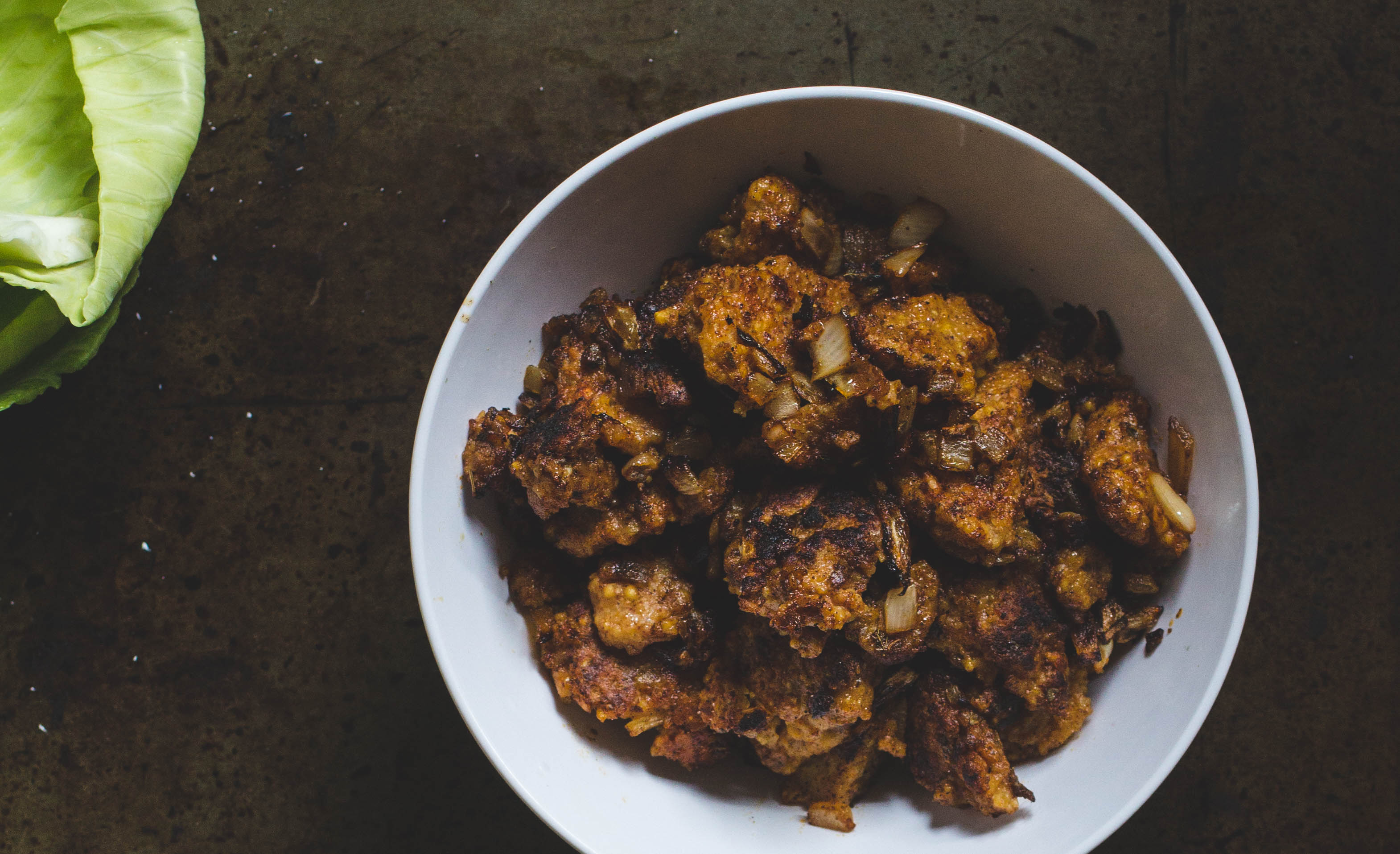 A bowl full of chickpea taco meat.