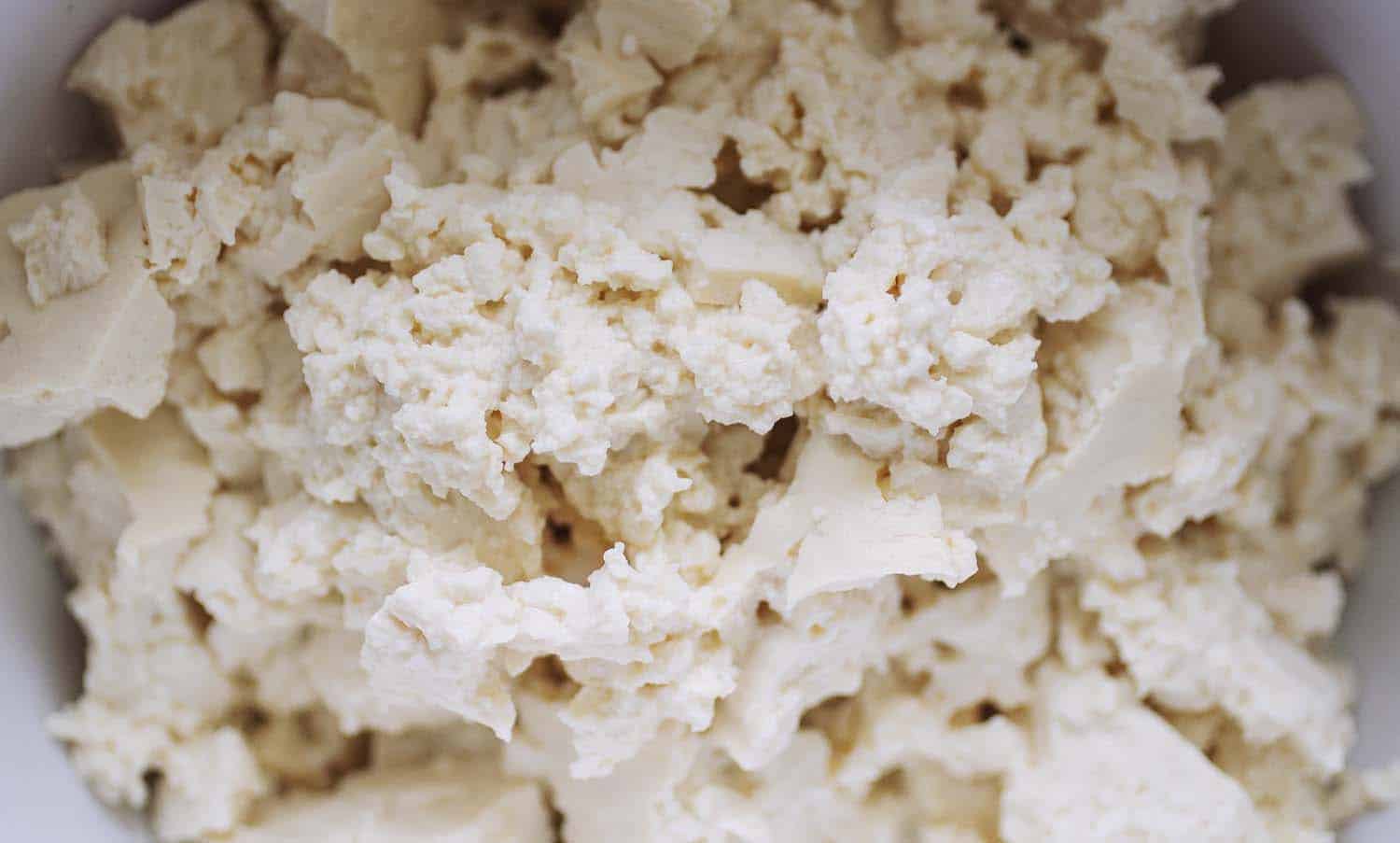 Close up on crumbled tofu.