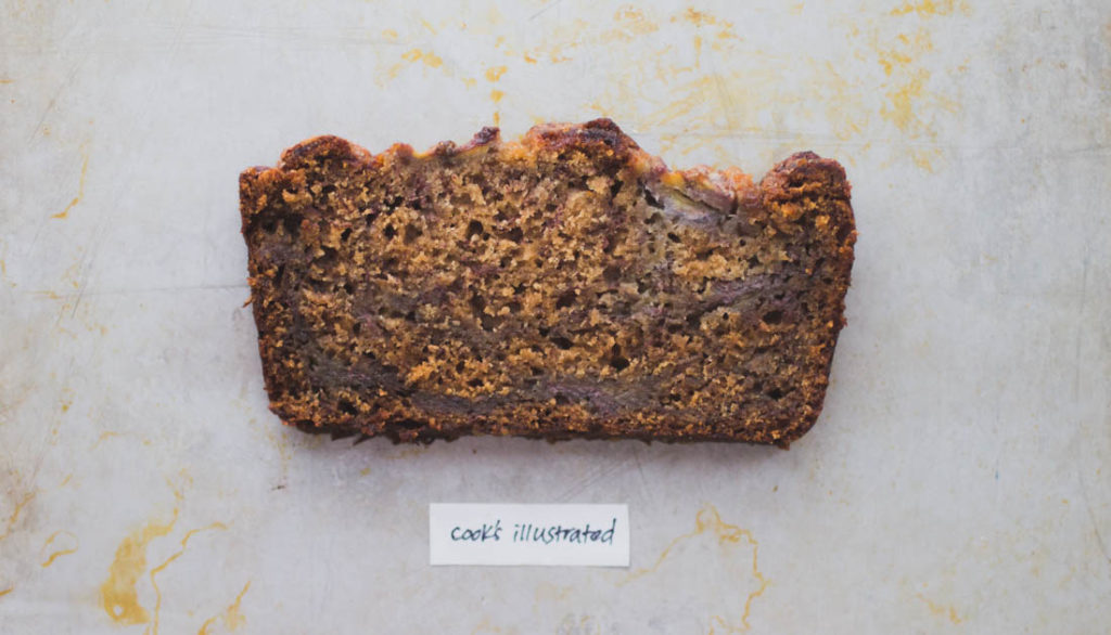 A slice of Cook\'s Illustrated banana bread.