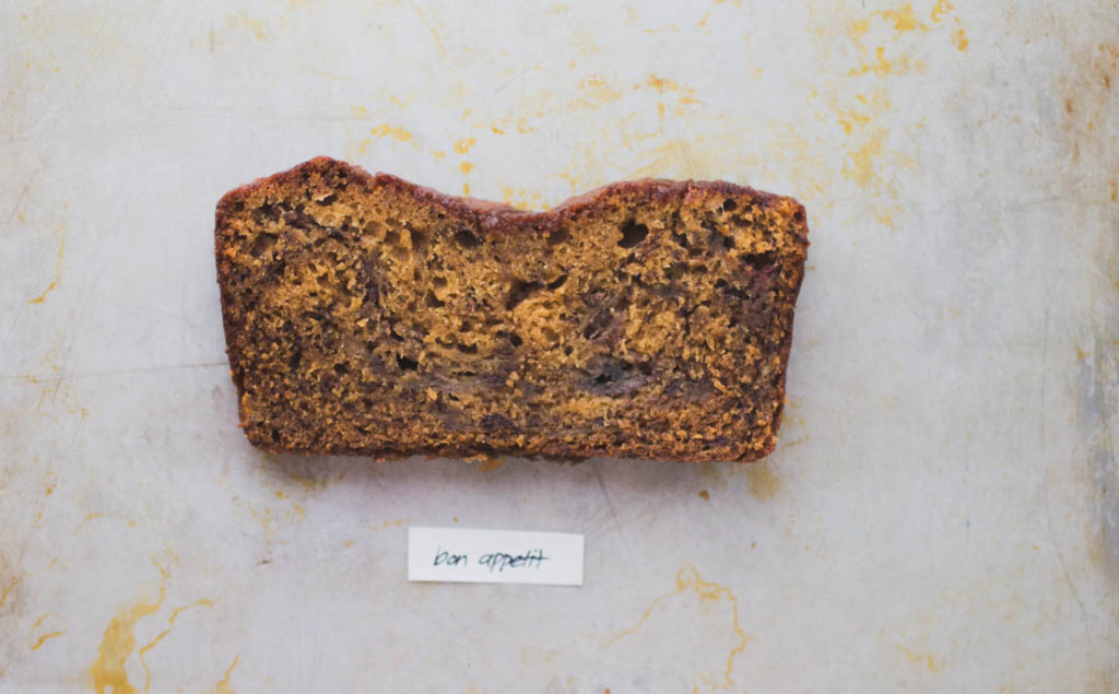 A slice of Bon Appetit banana bread.