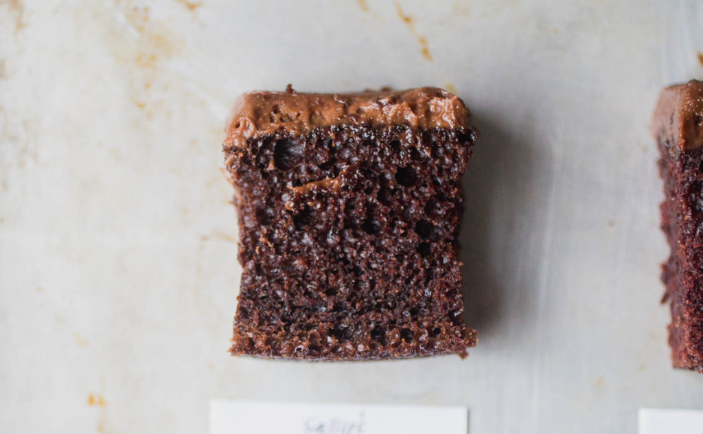 Sally\'s Baking Addiction chocolate cake with chocolate frosting.