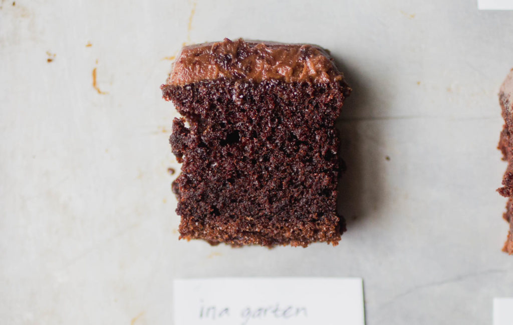 Ina Garten chocolate cake with chocolate frosting.