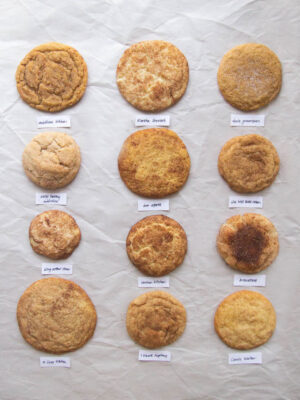 12 different snickerdoodle recipes on a gray background.