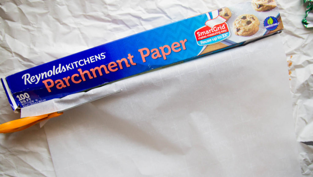 A sheet of Reynolds Kitchens parchment paper.
