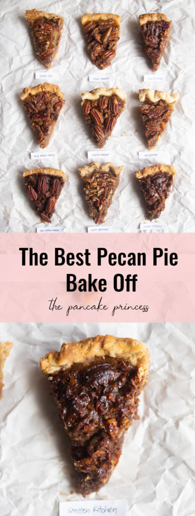 \"Best Pecan Pie Bake Off\" Pinterest image with slices of pecan pie.