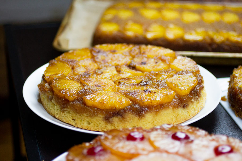 A whole pineapple upside down cake.