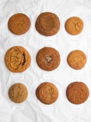 9 ginger molasses cookies on a white background.