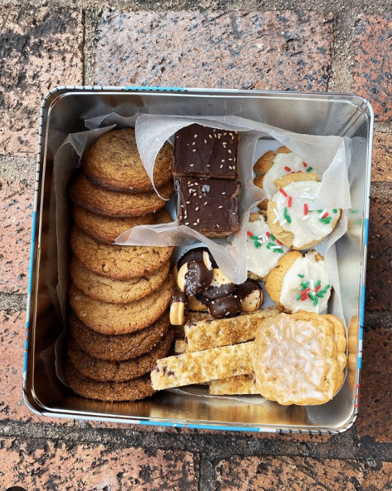 A box of holiday cookies.