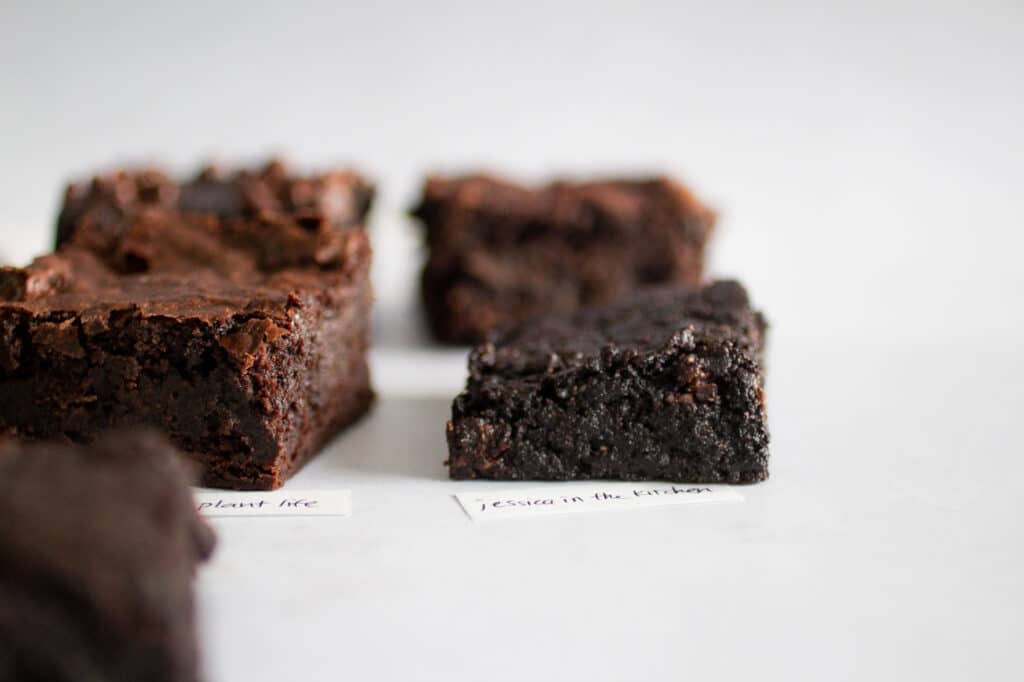 vegan brownie on a white background.