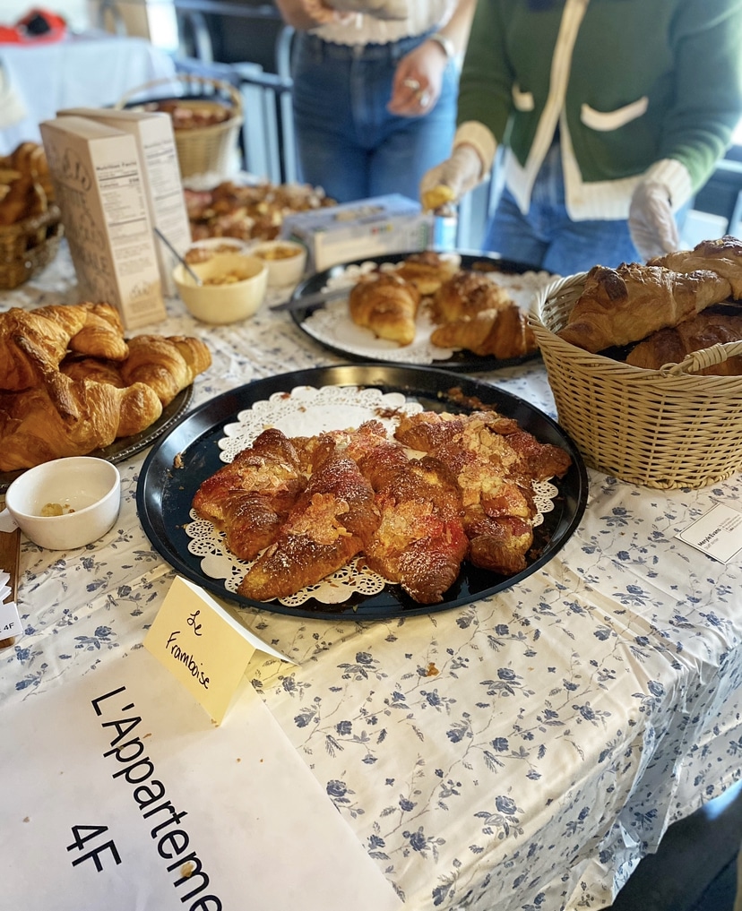 a plate of raspberry croissants from L\'Appartment 4F.
