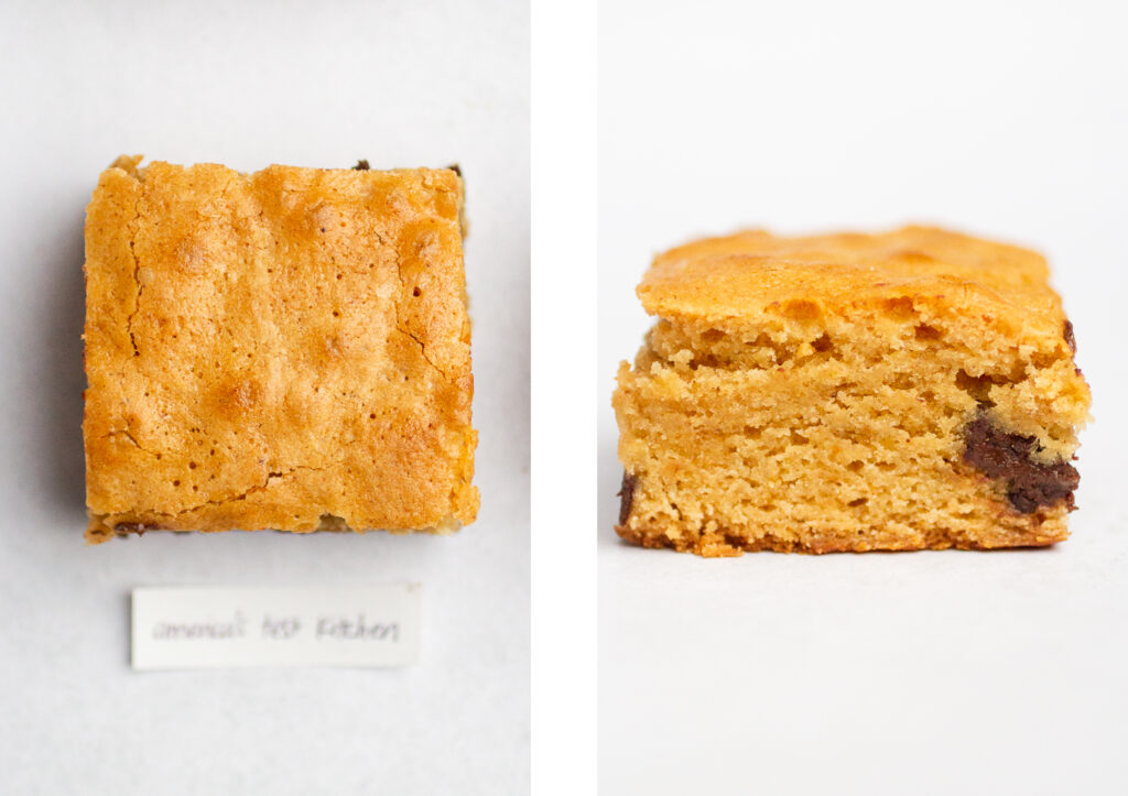america\'s test kitchen blondie top view next to a cross section view.
