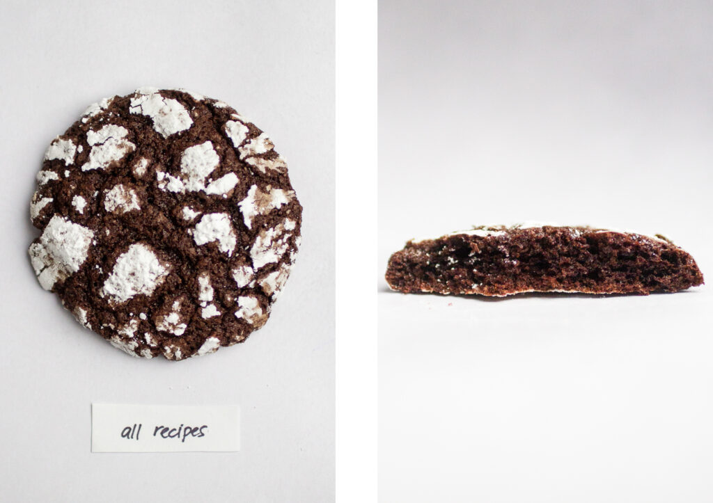 All Recipes chocolate crinkle cookie.