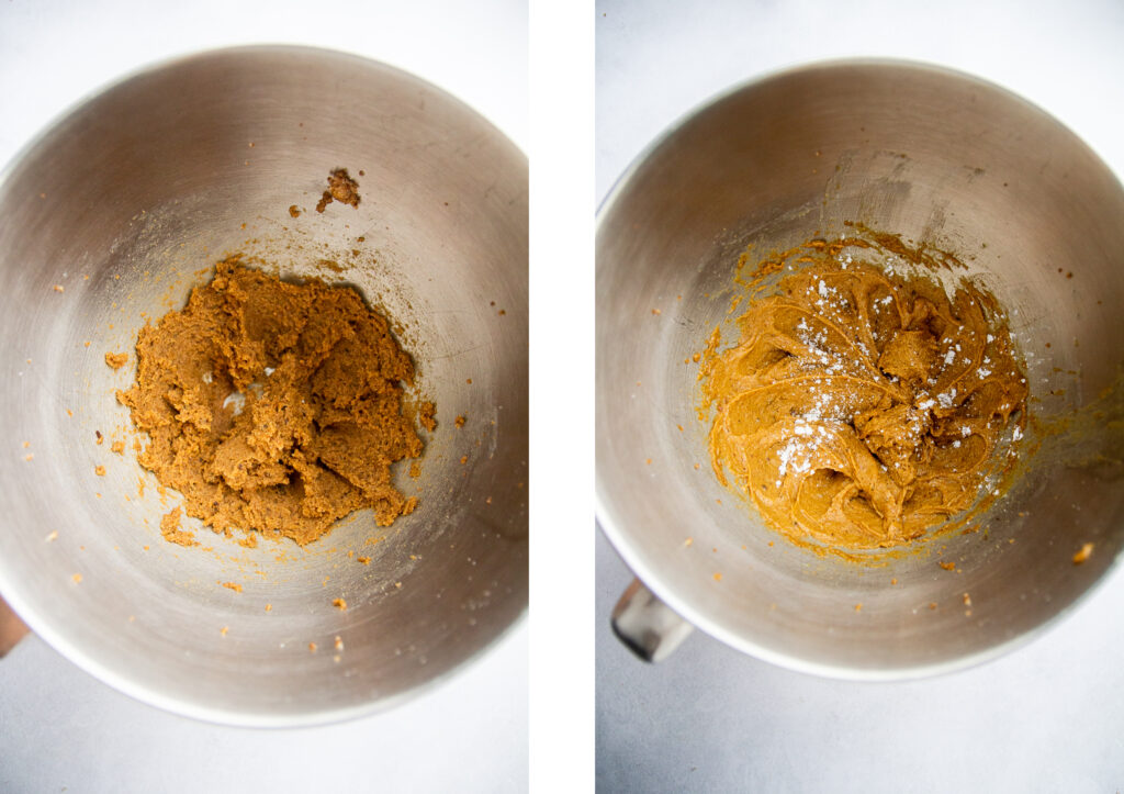Creamed butter and sugar in a mixing bowl.