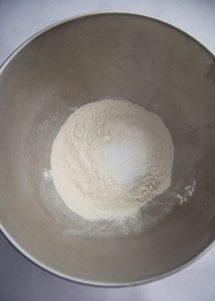 Dry ingredients in a mixing bowl.