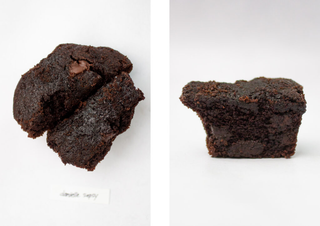 Top and side view of Danielle Sepsy\'s chocolate muffin.