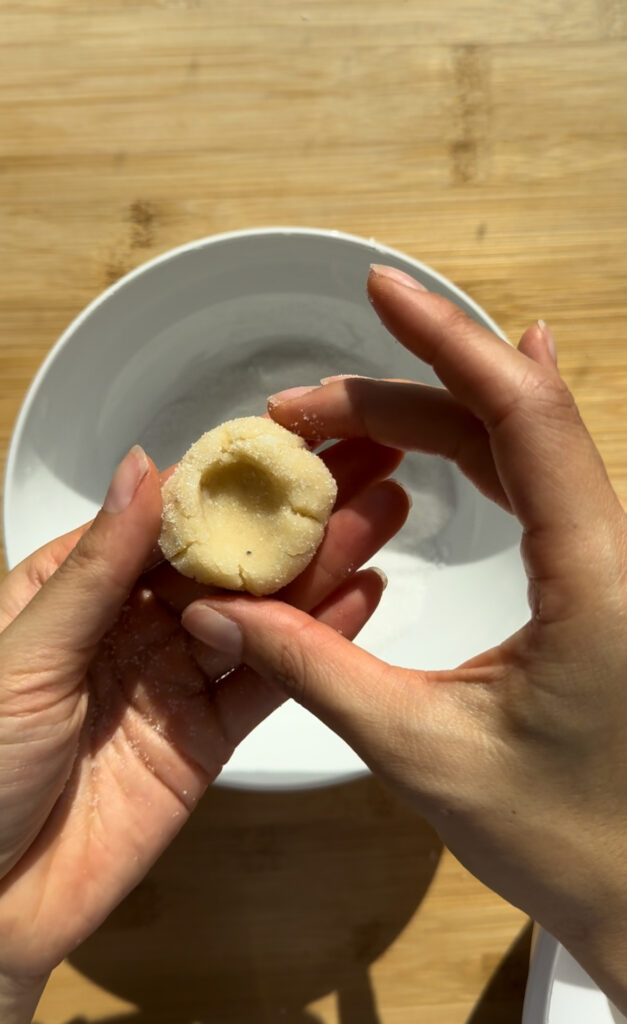 Thumbprint in a cookie dough ball.