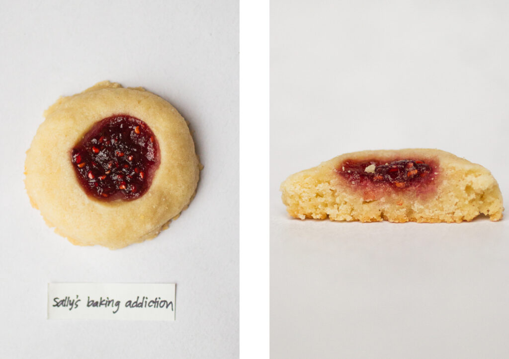 Sally\'s Baking Addiction\'s thumbprint cookie (top down next to a side view).