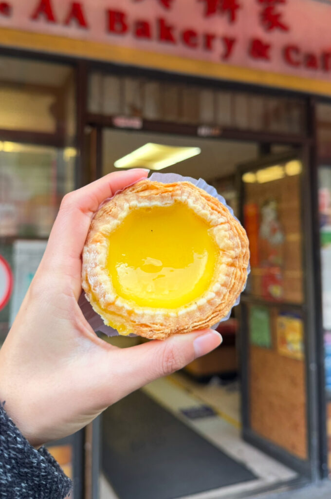 AA Bakery egg tart interior.